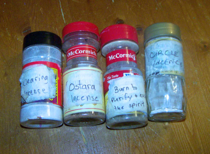 Those recycled herb bottles with 'sprinkle tops' make it very convenient for sprinkling incense on coals!