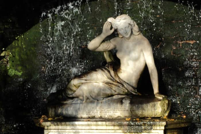 Statue of Sabrina, in the town of Shrewsbury. Made by Peter Hollins of Birmingham in 1846 and donated by The Earl of Bradford to the people of Shrewsbury in 1879.