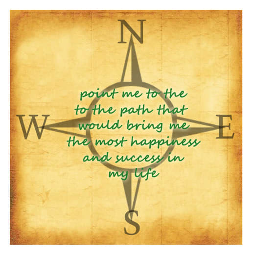 A picture of a compass seems appropriate when the spell is asking for direction. The green color ink for the request was chosen specifically because it's the color of the heart chakra, to seek the heart's desire.