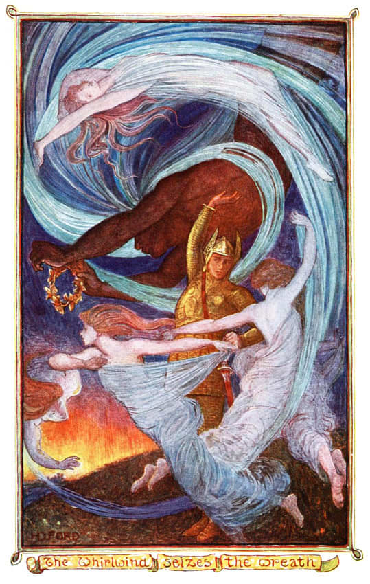 Journeying to the Celtic Otherworld. Illustration by H.J. Ford for Andrew Lang's The Violet Fairy Book
