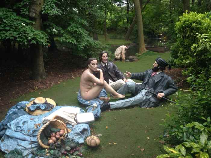 Seward Johnson's 'Dejeneur Deja Vu' inspired by Edouard Manet's "Le Dejeuner sur l'herbe" on show at Grounds for Sculpture, Hamiton NJ