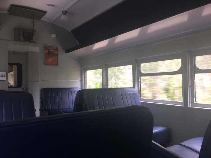 Very few passengers would have paid the extra money to sit in first class when these trains were new. But it costs no extra to travel 'first class' on Byron Bay's solar train.
