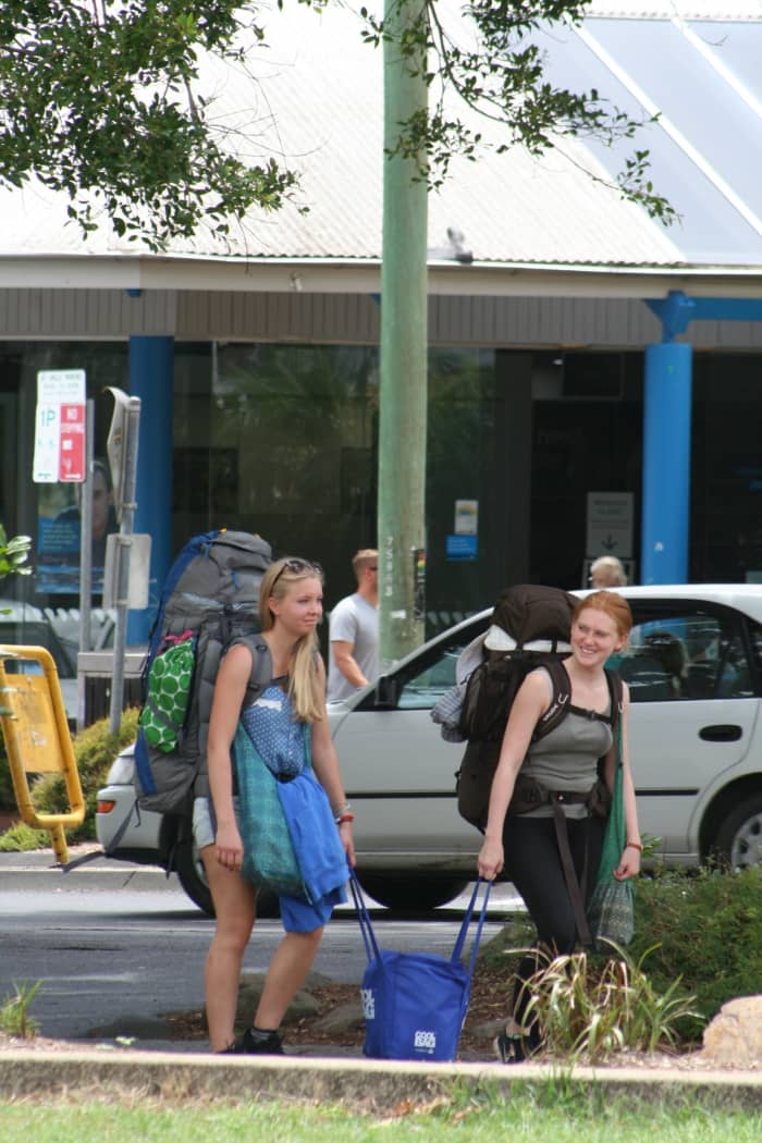 With backpacks this big, I hope these girls have been around the world, collected a myriad of souvenirs, and are on the last leg of their journey. For a simple trip to Byron Bay, you never need this much luggage.