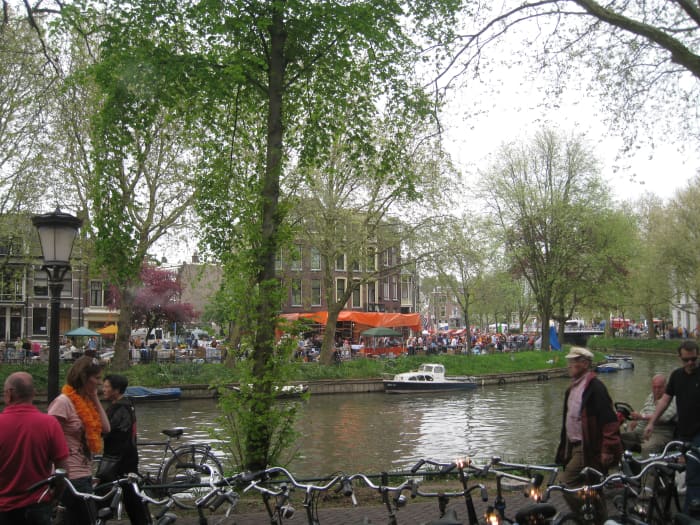 Queen's Day in Utrecht, right outside of the apartment I lived in. You've got to experience Queen's Day in Holland—it's a blast!