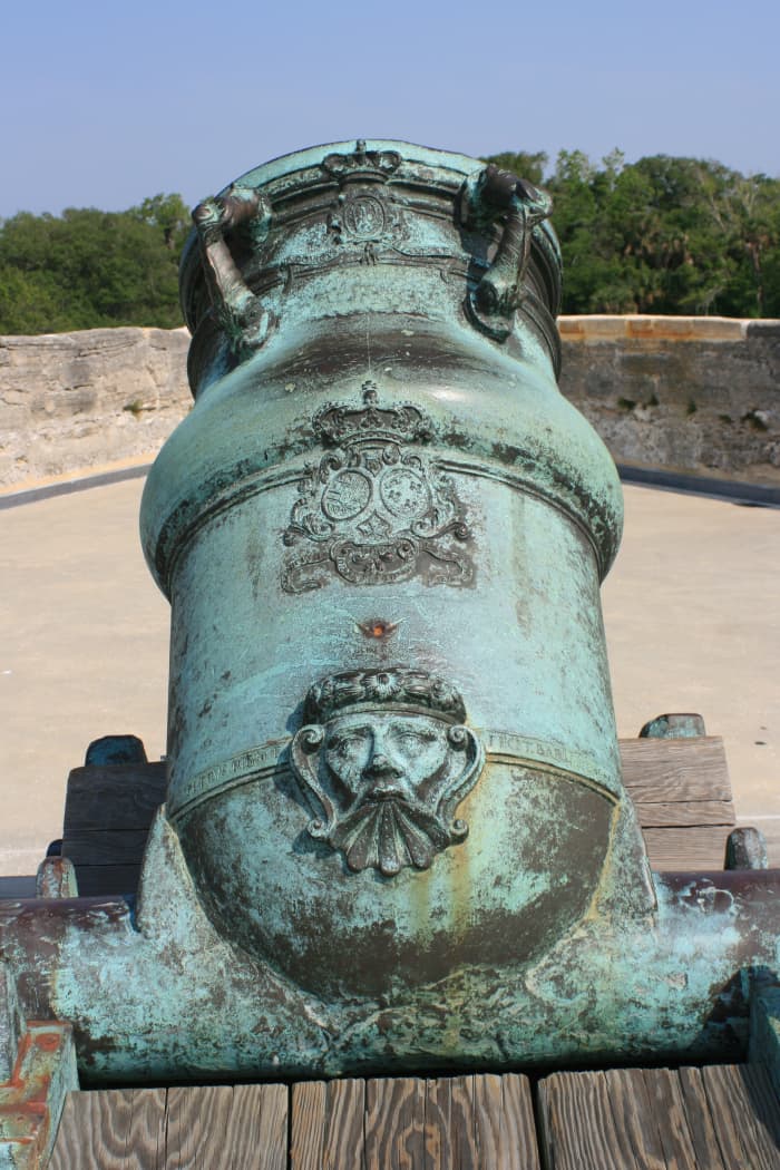 An antique mortar on the top of the Castillo de San Marcos.