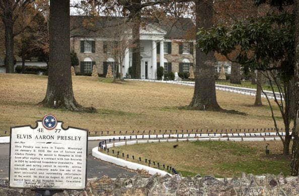 Looking up the hill at Graceland from Elvis Presley Boulevard. Graceland is listed as a National Historic Landmark and is the second most visited private residence in the United States only behind the White House.