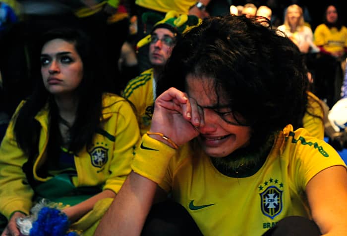 Brazilian fans in Johannesburg react to Brazil's loss to Holland in the 2010 World Cup quarterfinals.
