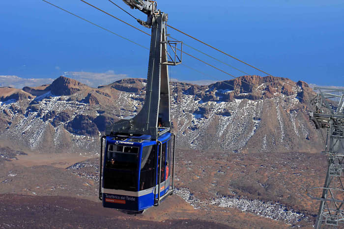 The cable car to within 200 m of the summit of Mount Teide, and the Las Canadas escarpment in the background