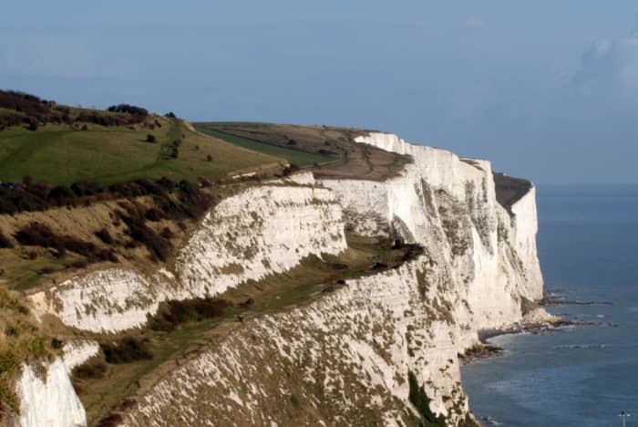 A view across the White Cliffs towards Fan Bay. You will be walking all this way across the top of the cliffs from where this photo was taken to the right hand side of the picture where the cliffs dip - the "Hole"