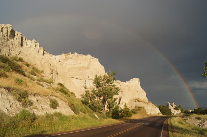 Entering the Badlands after a rainstorm. It was late in the day and I had to stop the car to snap this breathtaking view.