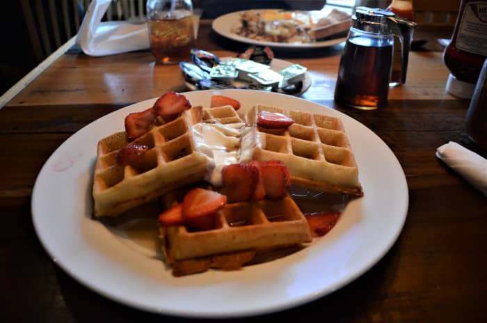 Healthy Mountain Waffles with Greek Yogurt and Fresh Strawberries at Crockett's.