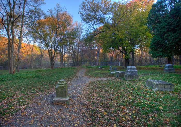 Unlike its haunted reputation, Bachelor Grove Cemetary appears peaceful in the evening light.