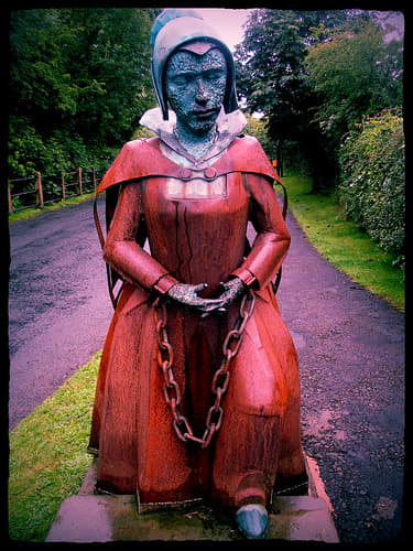 A statue of Alice Nutter who got caught up in the witch hunt. Almost certainly, she had nothing to do with casting spells but committed the sin of being a practicing Catholic.