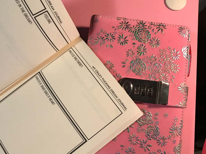 An example of a pre-made dream journal and a refillable journal with a privacy lock.