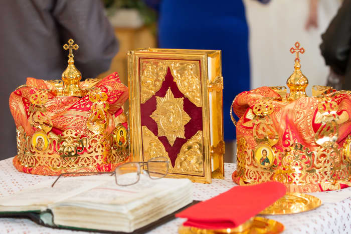 Crowns at an Orthodox wedding where both the bride and groom are crowned as king and queen of the home and life they'll create together.