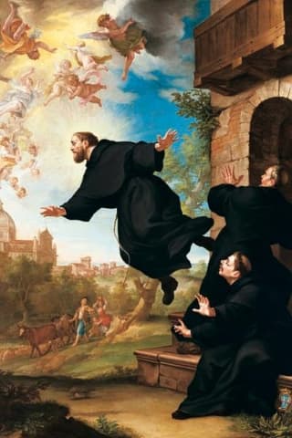 St. Joseph of Cupertino is lifted in flight at the site of the Basilica of Loreto, by Ludovico Mazzanti (18th century)