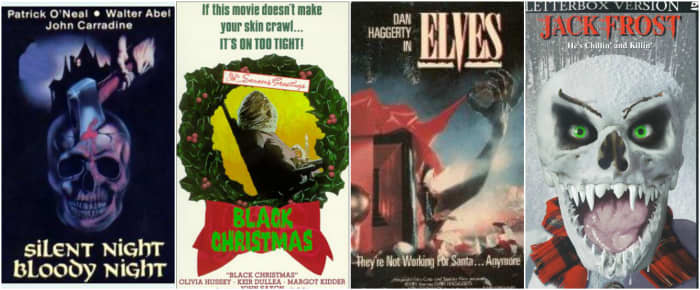 L-R: "Silent Night, Bloody Night" (1972), "Black Christmas" (1974), "Elves" (1989), "Jack Frost" (1997)