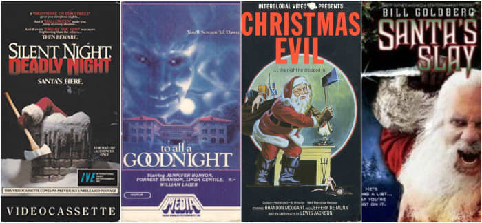 L-R: "Silent Night, Deadly Night" (1984), "To All a Good Night" (1980), "Christmas Evil" (1980), "Santa's Slay" (2005)