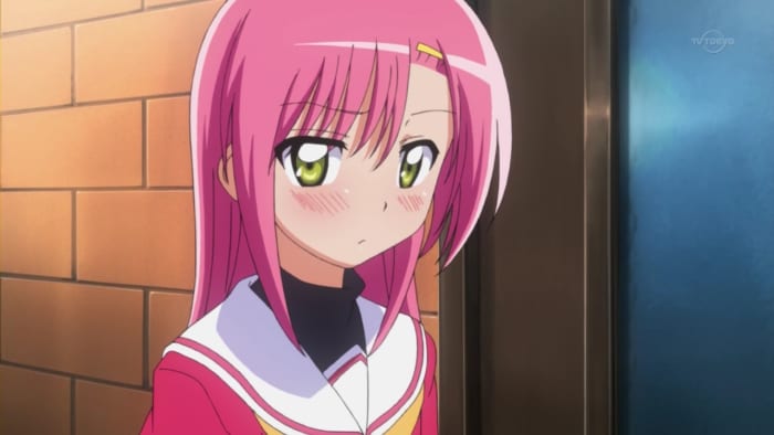 Hinagiku Katsura. Many tsunderes have colored hair, such as pink, purple, or bright red. this is a trait shared with yanderes as well.