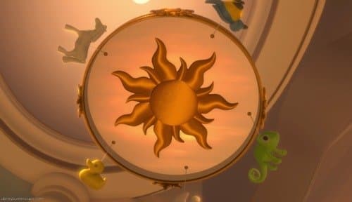 The toys hanging from this mobile at the beginning of "Tangled" represent characters or places that will be seen later.