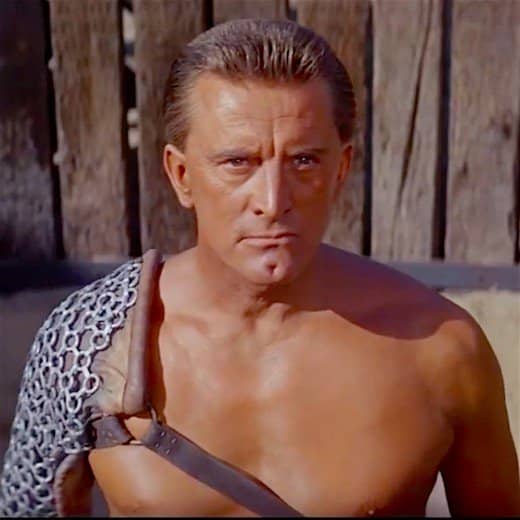 Kirk Douglas as Spartacus. Kirk Douglas starred with Jean Simmons, Laurence Olivier, and Tony Curtis in the highly acclaimed 1960 film classic Spartacus.
