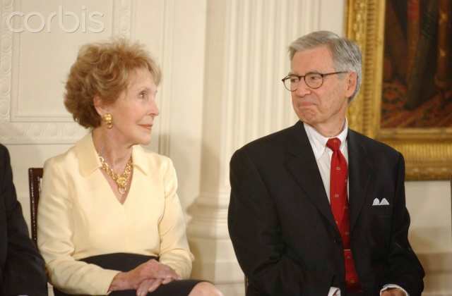 Rogers was awarded The Presidential Medal of Freedom Award July 9, 2002. Here he chats with former First Lady, Nancy Reagan