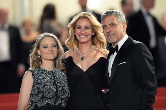 Jodie Foster, Julia Roberts and George Clooney at the premiere of the film at the 2016 Cannes film festival.