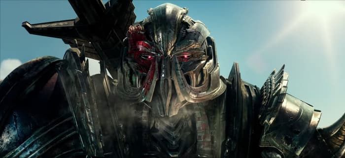 Megatron (voiced by the great Frank Welker) shows off his new face in "Transformers: The Last Knight."