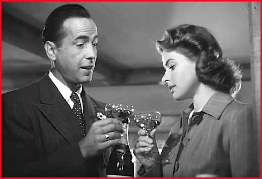 Humphrey Bogart and Ingrid Bergman share a toast in the movie Casablanca. Off screen they weren't that close.