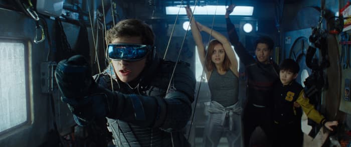 From left to right: Wade Watts (Tye Sheridan), Samantha Cook (Olivia Cooke), Toshiro Yoshiaki (Win Morisaki), and Akihide Karatsu (Philip Zhao) in, "Ready Player One."
