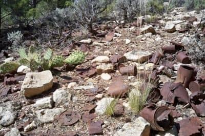 Historic trash at Bass Camp on the South Rim near the trailhead. Since it's more than 50 years old, it can't be removed.