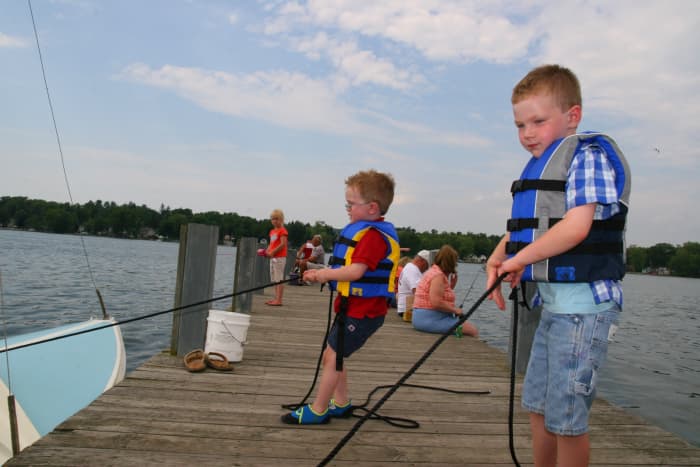 Holding the dock lines helped our boys feel like a part of the crew, and also kept them from running around while on the dock.