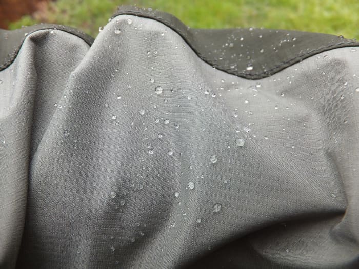 Beading water is a beautiful thing. Here a Mountain Hardware cohesion jacket is resisting the rain easily.