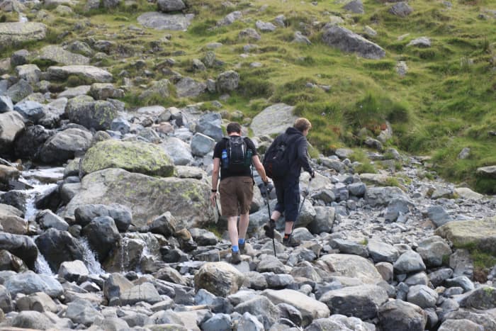 The path crossing the now much narrower Lingmell Gill and heads over Brown Tongue and into Hollow Stones