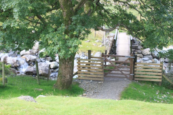 Looking back at the bridge across Lingmell Gill which you should have just come across to join the main trail.