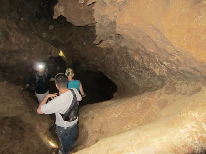 Making our way down a narrow passage in Peppersauce Cave, AZ