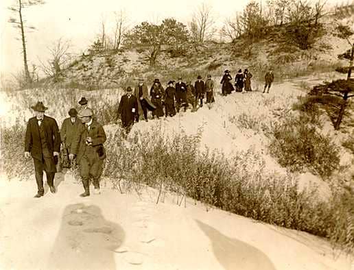 Colonel Lieber visiting the future Indiana Dunes State Park in 1916 with National Park Service Director Stephen Mather