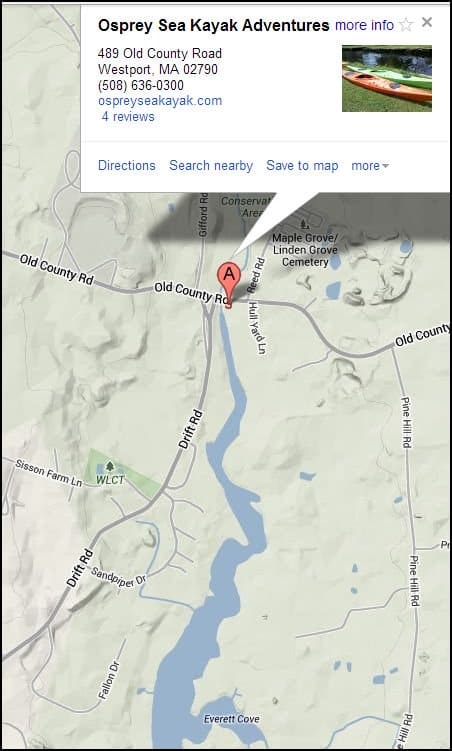 Osprey Sea Kayak is located right as the East Branch begins to open up. Notice Everett Cove at the bottom of the screen