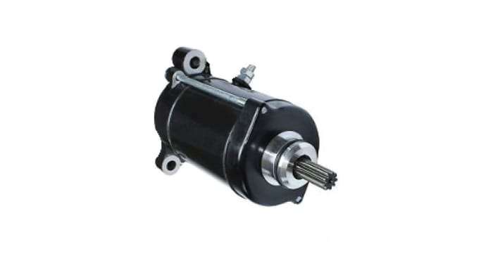7. Starter motor located at the bottom of the engine. The metal piece sticking out of the top center of the motor is the positive attachment.
