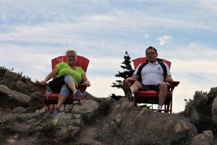 The Author and His Wife Kim Sitting in Adirondack Chairs Along the Ladies Lookout Trail. Parks Canada Has Installed a Number of These Chairs at Various Locations Along the Signal Hill Trail System, All of Which Look Out to Sea.