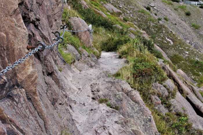 Chain Handrail Attached to the Side of the Cliff to Assist Hikers Along This Particularly Narrow Stretch of Trail