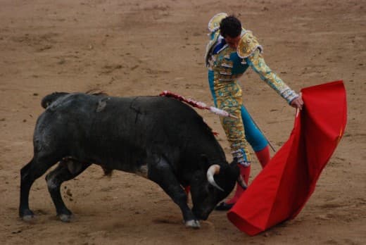 Matador and bull (Source: MarcusObal). The American author, Ernest Hemingway saw bullfighting as an art form which explored fear and courage, and the battle between life and death. His non-fiction book, Death in the Afternoon was published in 1932.