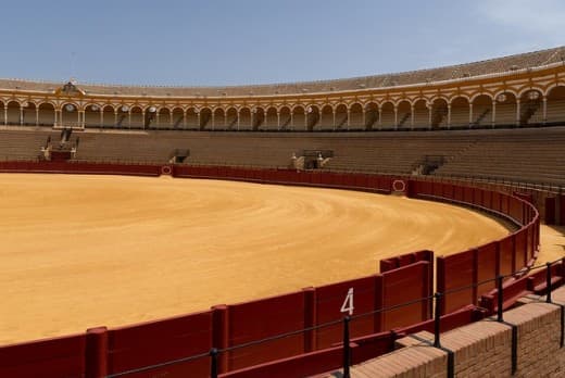 Bullring in Seville, Spain. Opponents argue that the practice is excessively cruel, as it can take some time for the injured bull to actually die from its injuries.