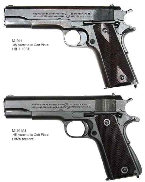 1911 And 1911A1 Compared.  Note Grip Safety On Back Strap And Thumb Safety