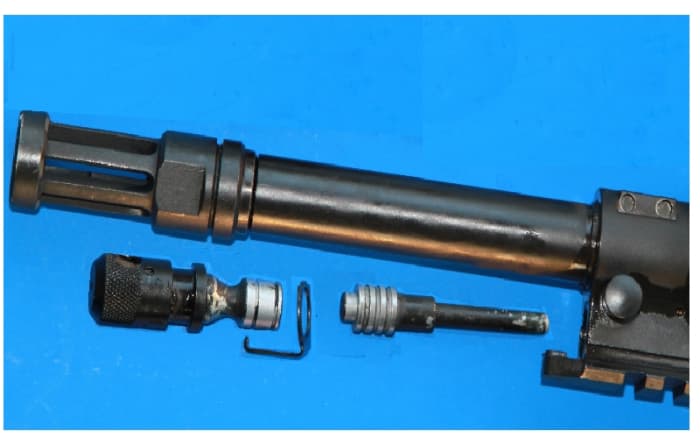 A piston driven AR's gas piston disassembled. This one is from a Ruger 556.