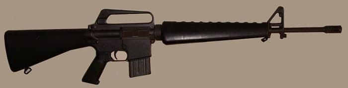 The M-16's carry handle also houses the rear sight and is forged in one piece with the upper receiver.