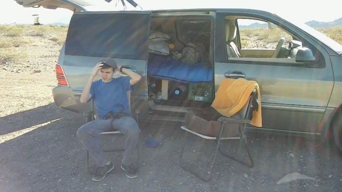 Looking inside the sliding door, you can see the 12" of under bed storage space. This is a must have. Our living room was outside in the fresh air with a couple of fold out chairs.
