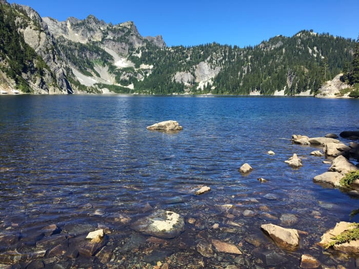 Snow Lake is beautifully nestled up in the mountains of the Snoqualmie Forest area.