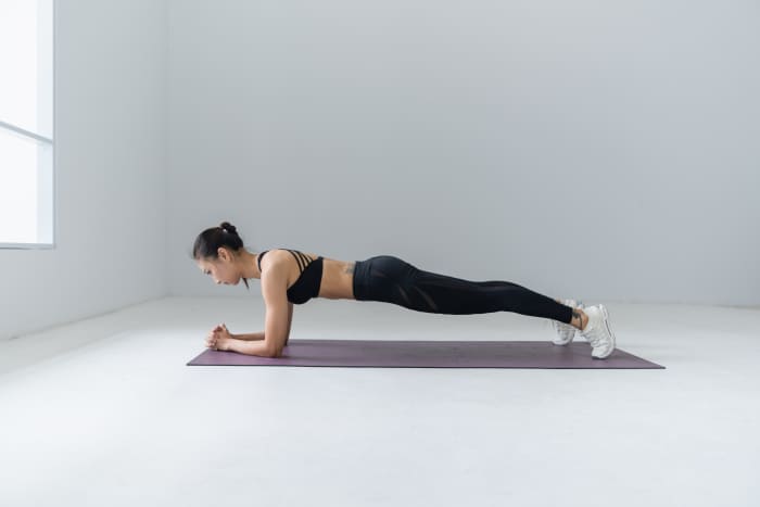 Forearm Plank: this pose works your abs as well. Some find it easier to do than the previous ones.