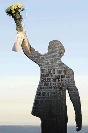 THANK YOU, MADIBA: an unknown Port Elizabeth resident paid silent homage to the elderly statesman by putting fresh flowers on the Mandela statue on the Donkin Reserve. The flowers, which were placed in the raised hand of the statue,